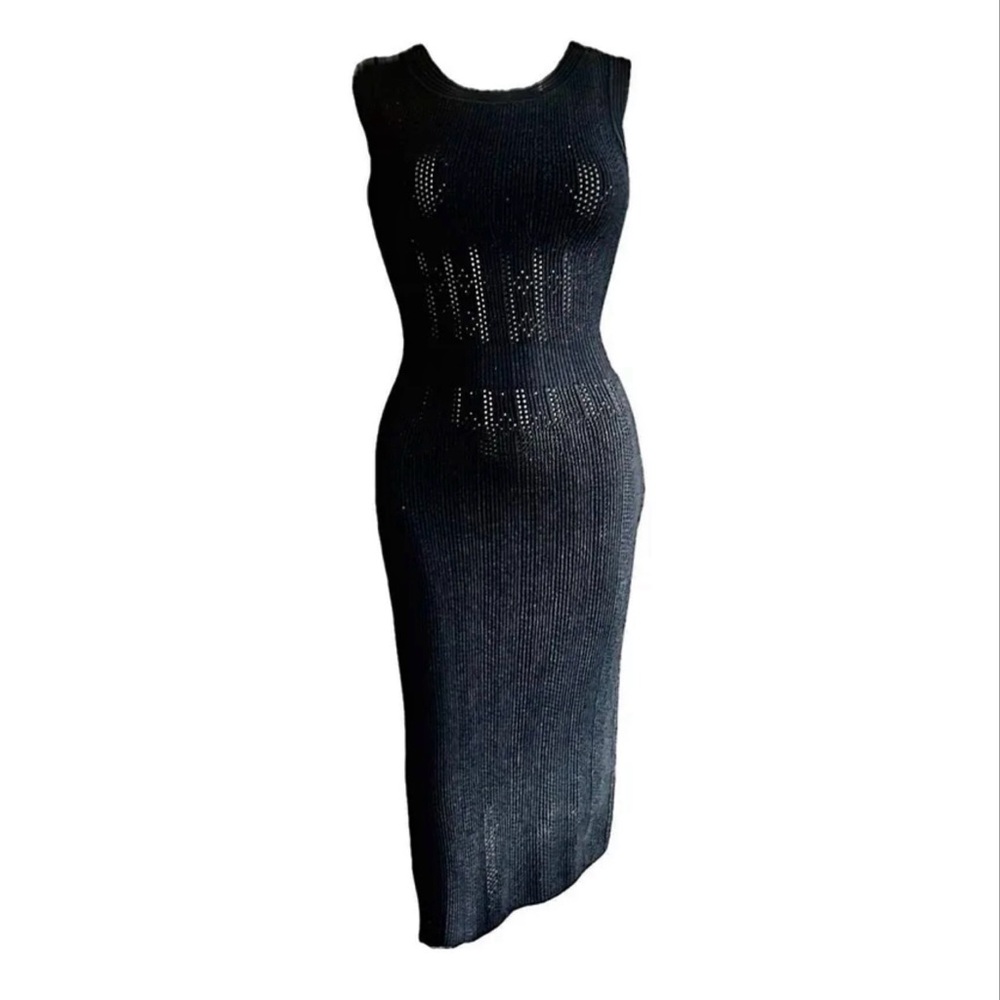 Alaia Black Textured Midi Dress